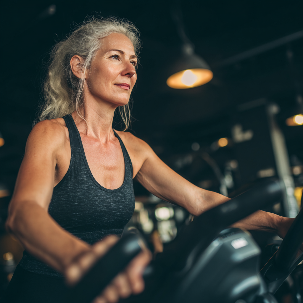 53 years old woman at cardio training