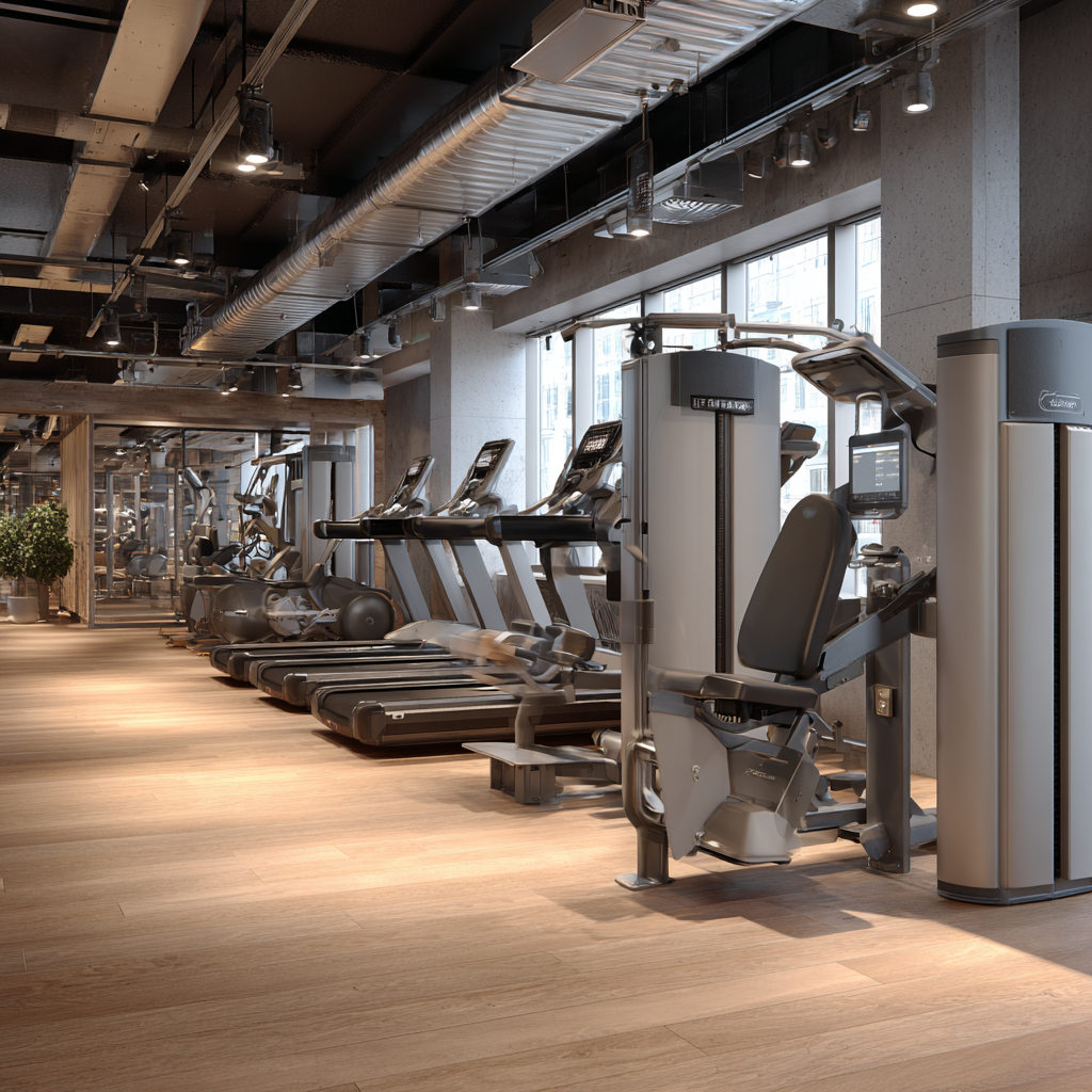 Professional fitness equipment and modern gym interior designed for adults